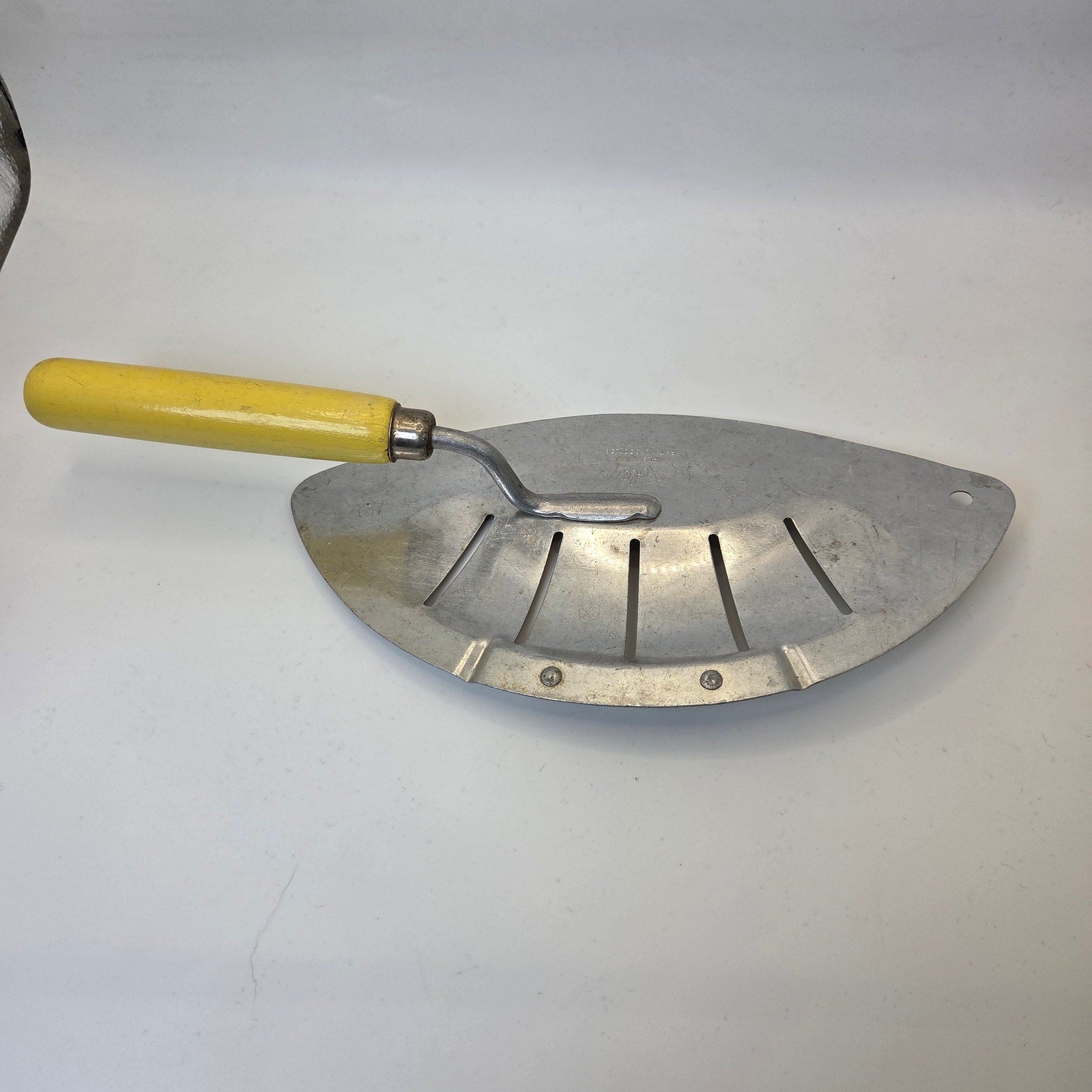 Foley Vintage Aluminum Food Press Rocker Chopper Masher Yellow Handle USA