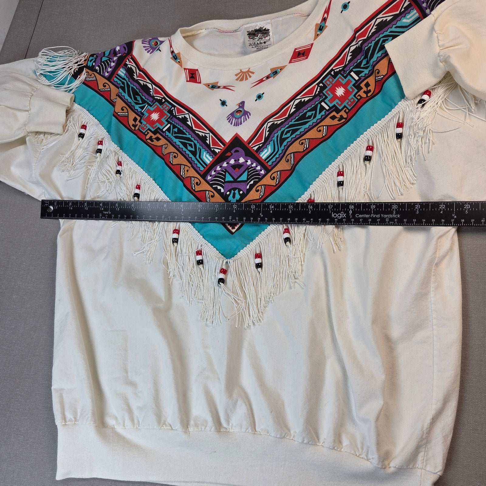 Wamcraft Hazelwood Club Phoenix Southwestern Fringe Beaded Top USA M VTG