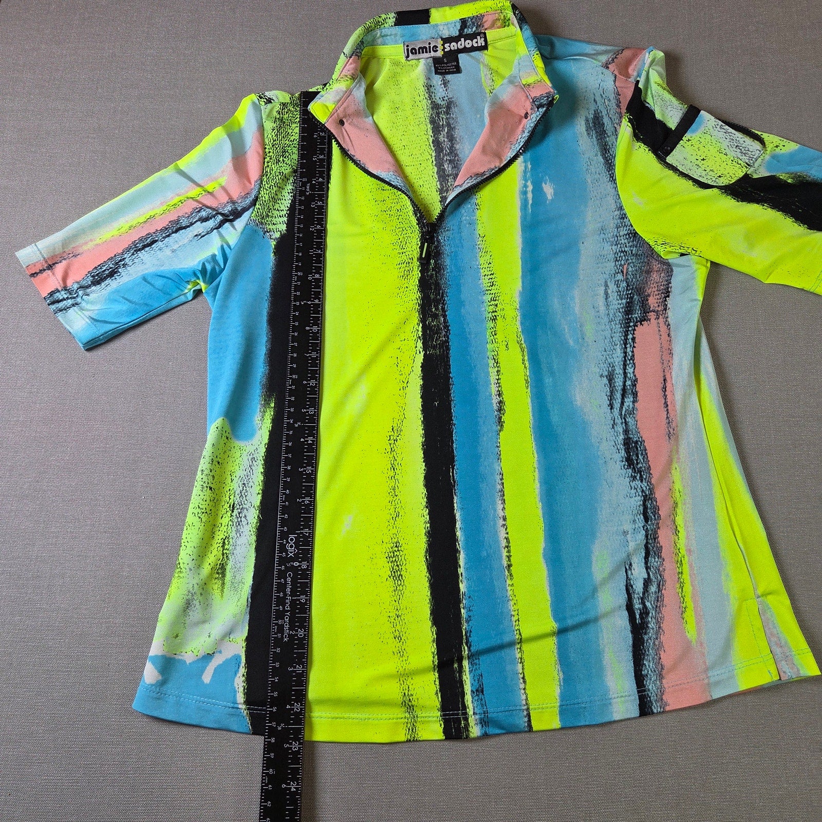Jamie Sadock Women Small Abstract Zip Golf Polo Shirt Stretch Bright Print