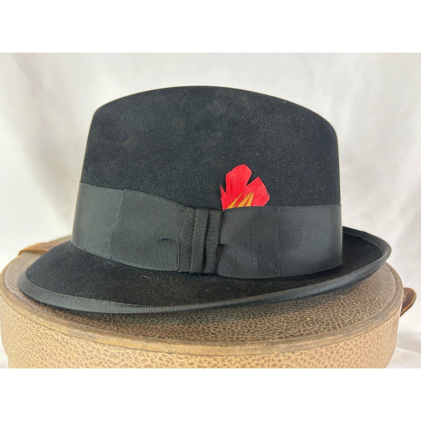 Vintage Royal Stetson Black Fedora Hat 7 1/8 Fur Felt With Box
