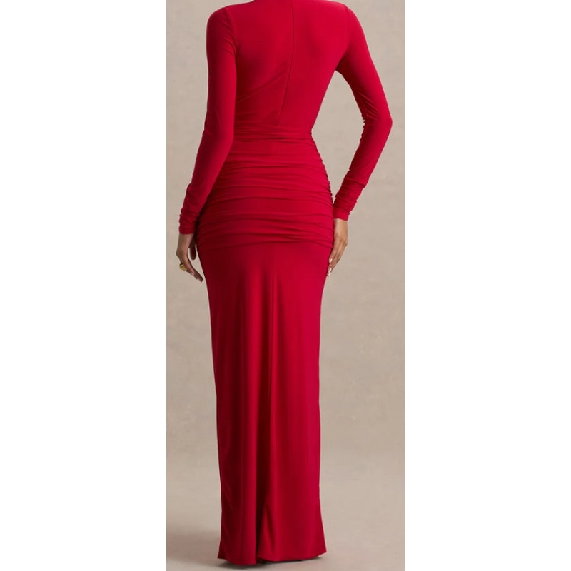 Club L London Alula Red High Neck Twist Maxi Dress UK 12 US 8 Formal NWT