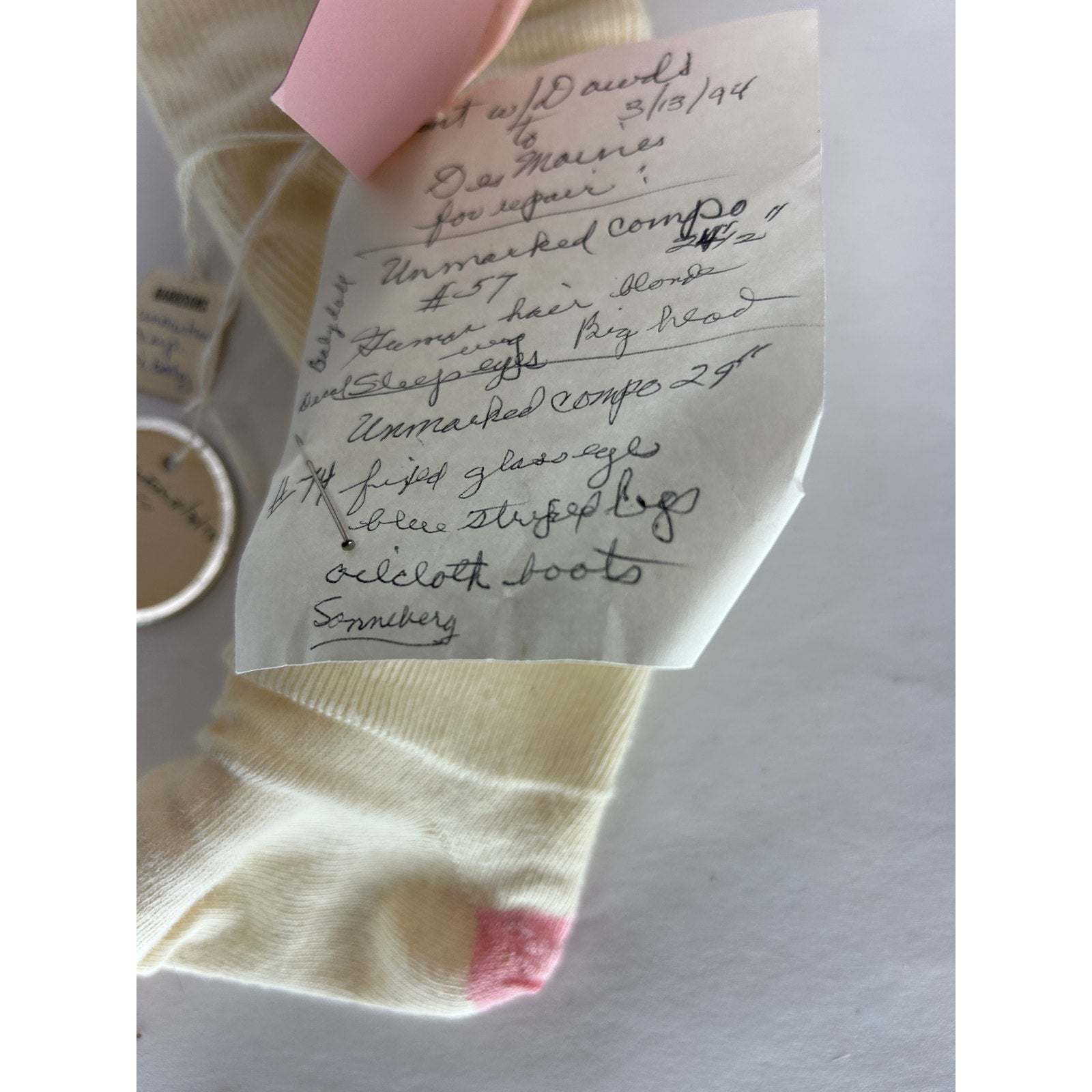 Unmarked 29" Composition Baby Doll c.1915–20s, Sleep Eyes, Human Hair Wig