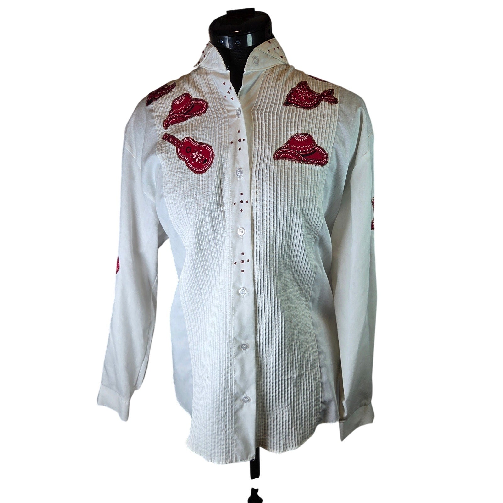 Sunbelt Sportswear Vintage Western Fringe Shirt Cowgirl Guitar USA M Medium