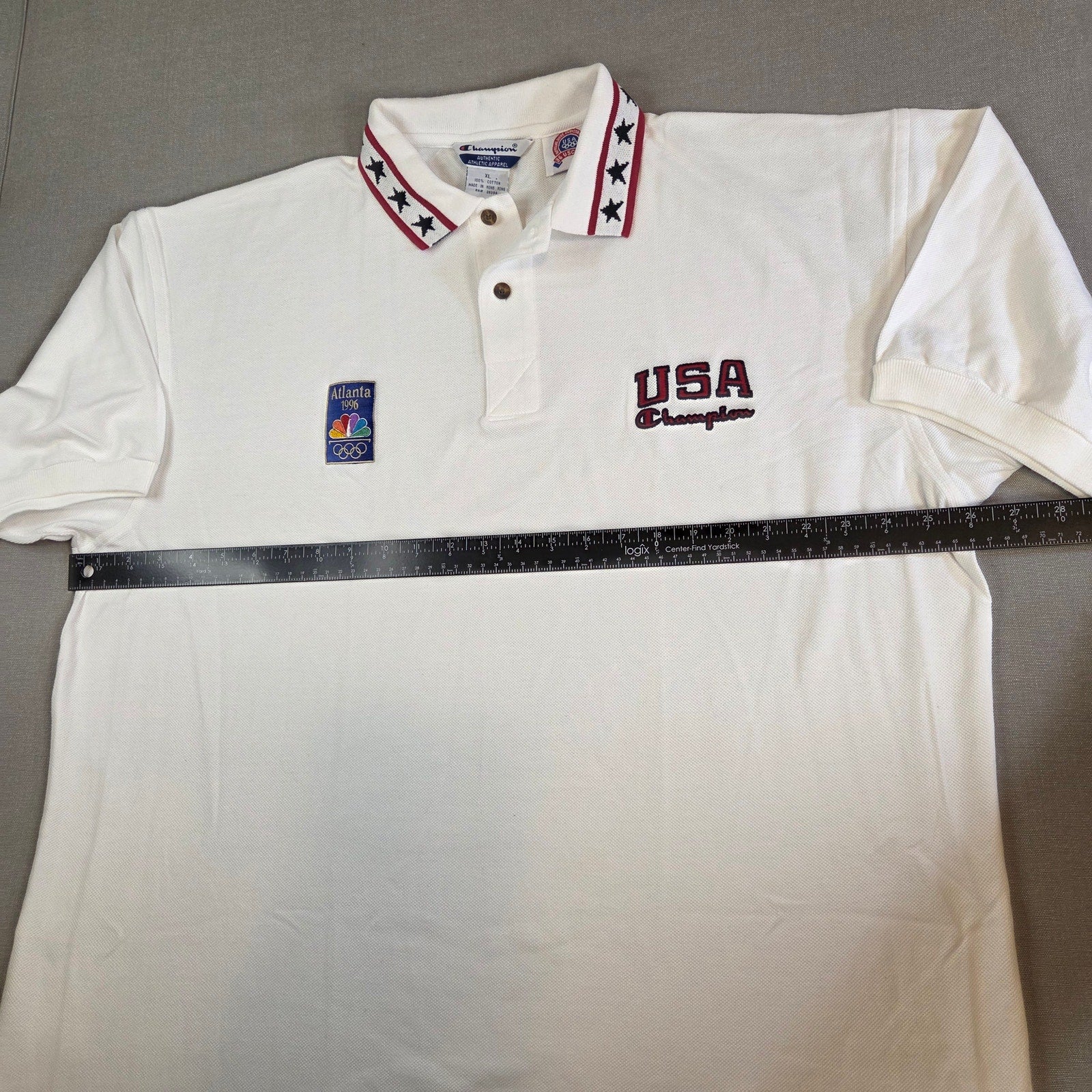Vintage 1990s Champion USA Olympic Polo Shirt XL 1996 Atlanta NBC Patch