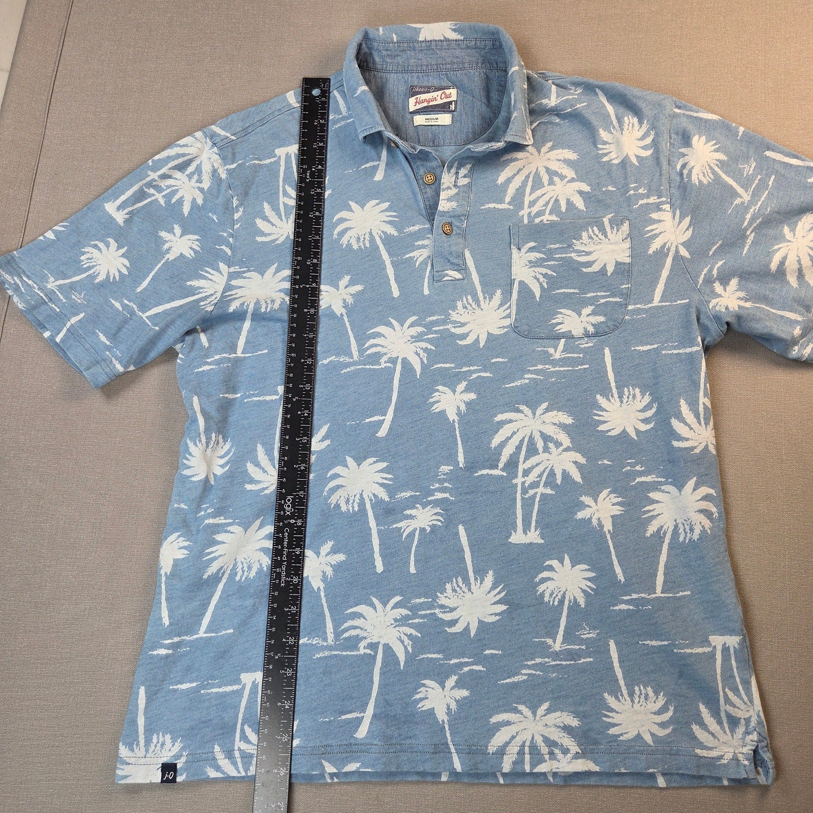 Johnnie-O Hangin' Out Palmy Indigo Palm Tree Print Polo Shirt Mens M