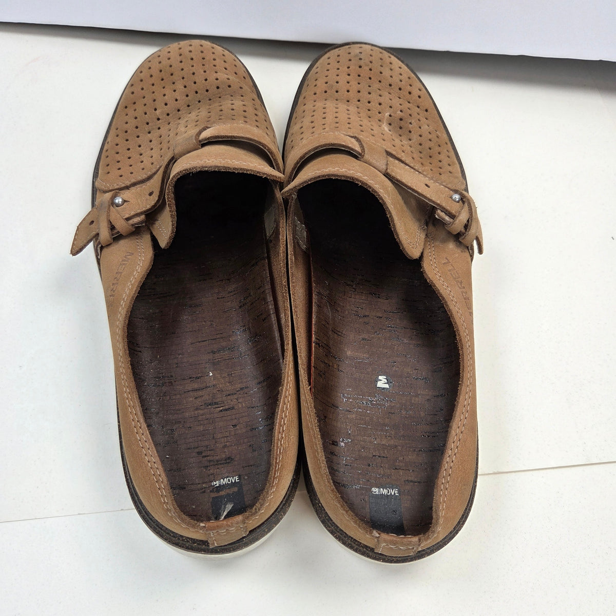 Merrell Around Town J03704 Womens 11 Tan Leather Perforated Slip On Mules