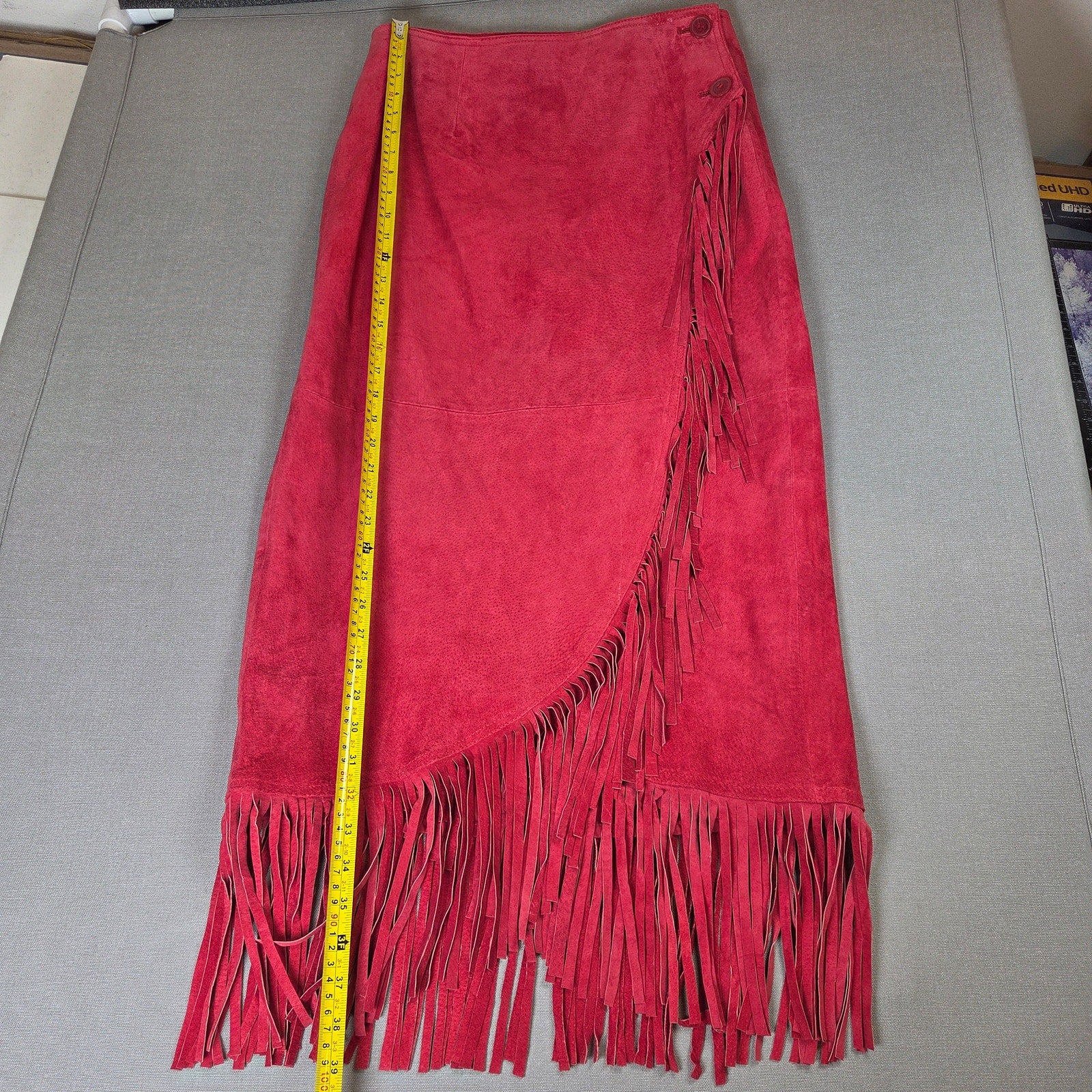 Newport News Red Leather Fringe Wrap Skirt Western Boho Women Size 14