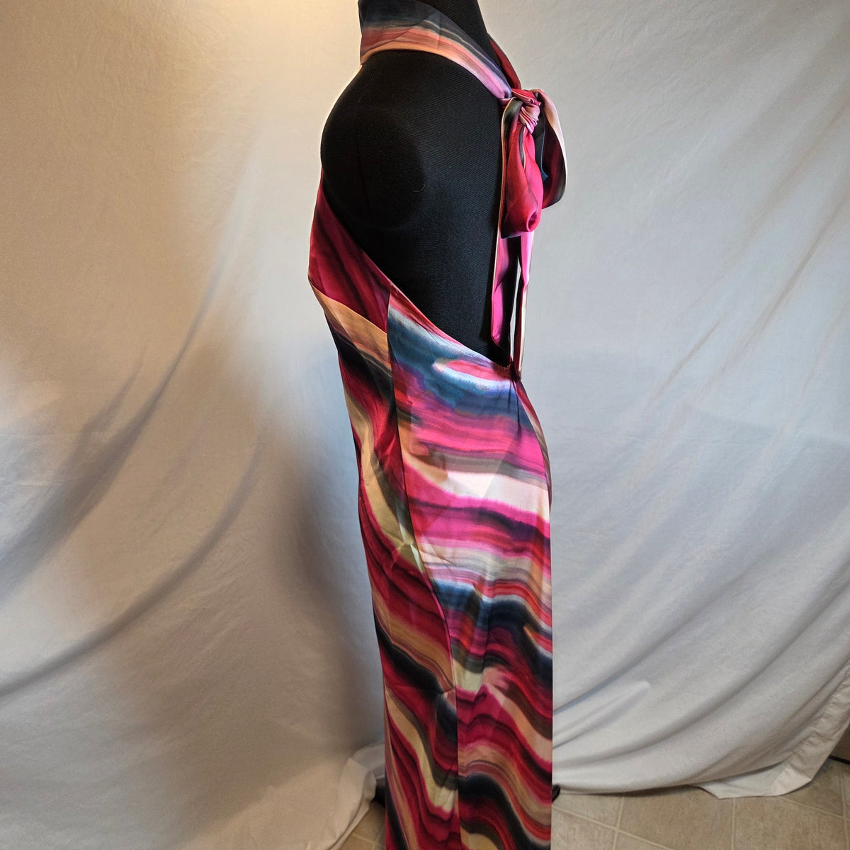 Club L London Melanie Maxi Dress UK 10 US 6 Striped Halter Open Back NWT