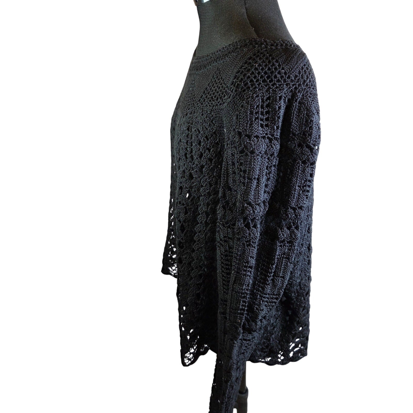 Peruvian Connection Crochet Open Knit Pima Cotton Sweater XL Peru Boho