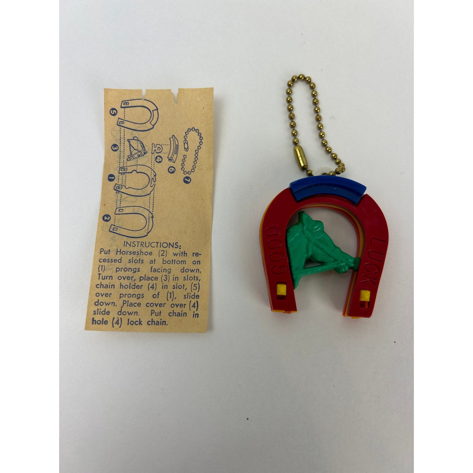 Vintage 1950s Good Luck Horseshoe Puzzle Key Chain Toy 1954 Iowa Card