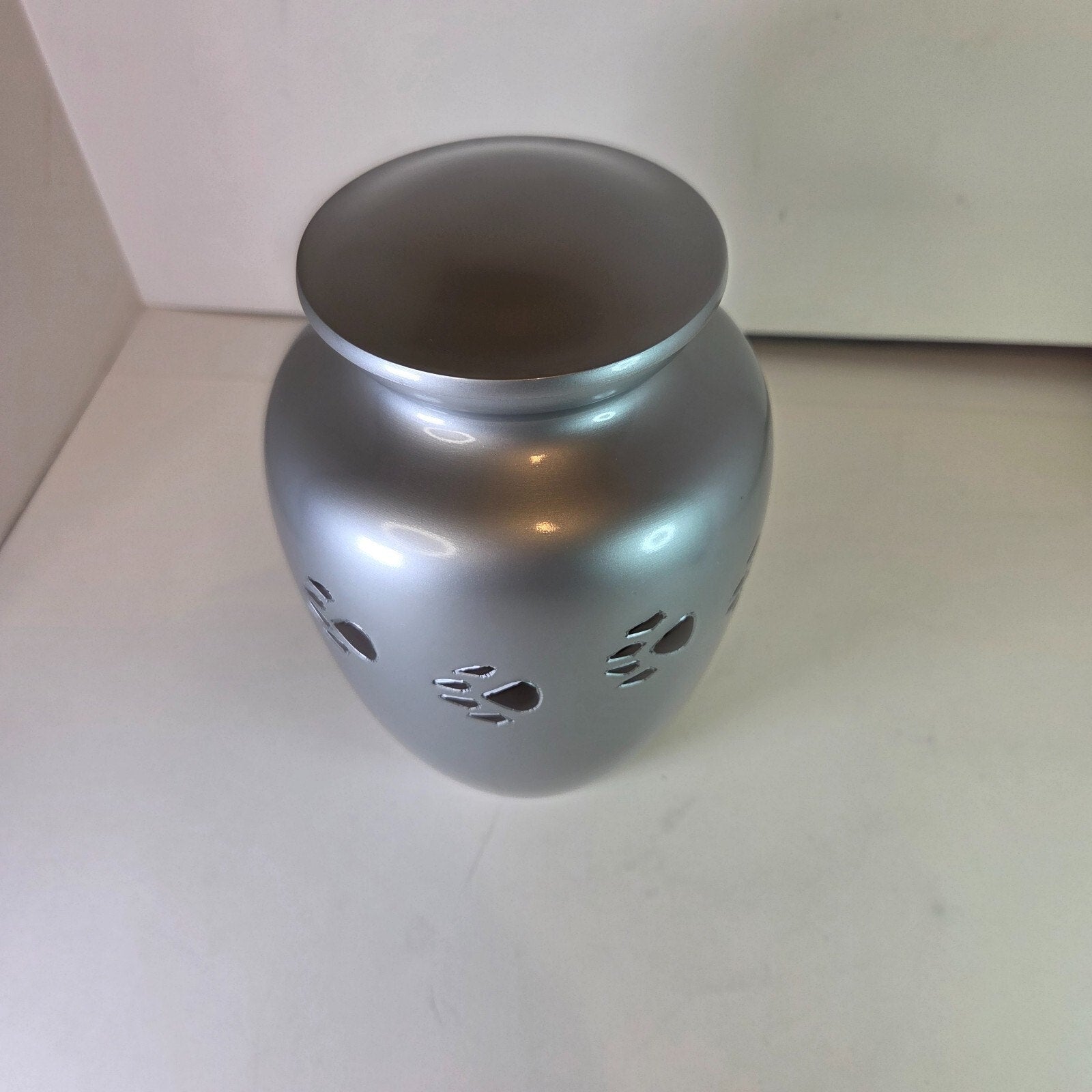Paw Print Pet Cremation Urn Silver Pewter 8"