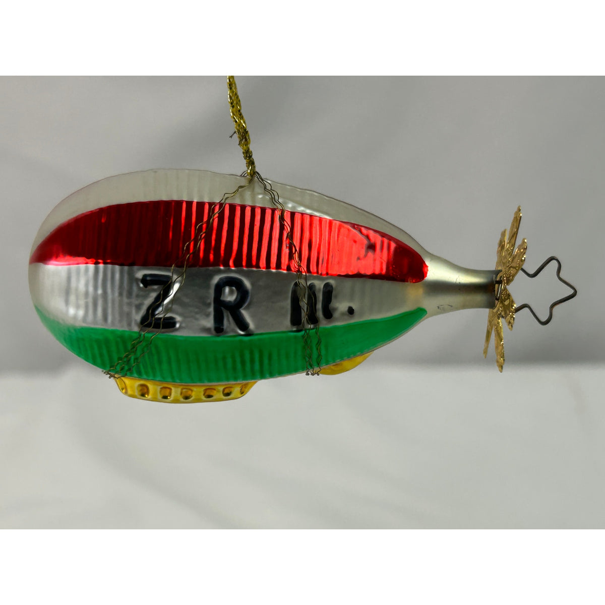 Vintage West German ZR III Zeppelin Blown Glass Christmas Ornament 3.25"