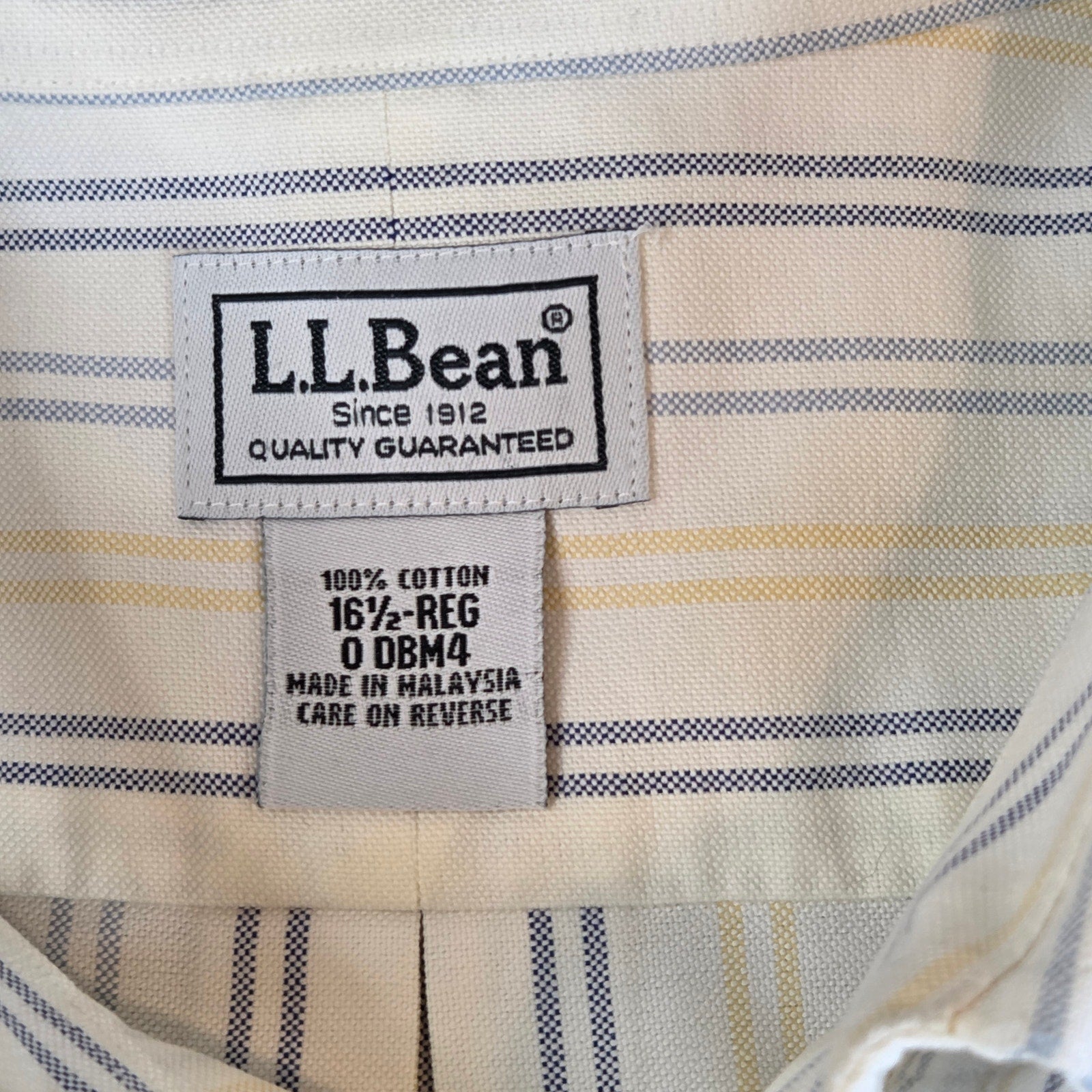 LL Bean Wrinkle Resistant Striped Short Sleeve Shirt 16.5 Reg Cotton