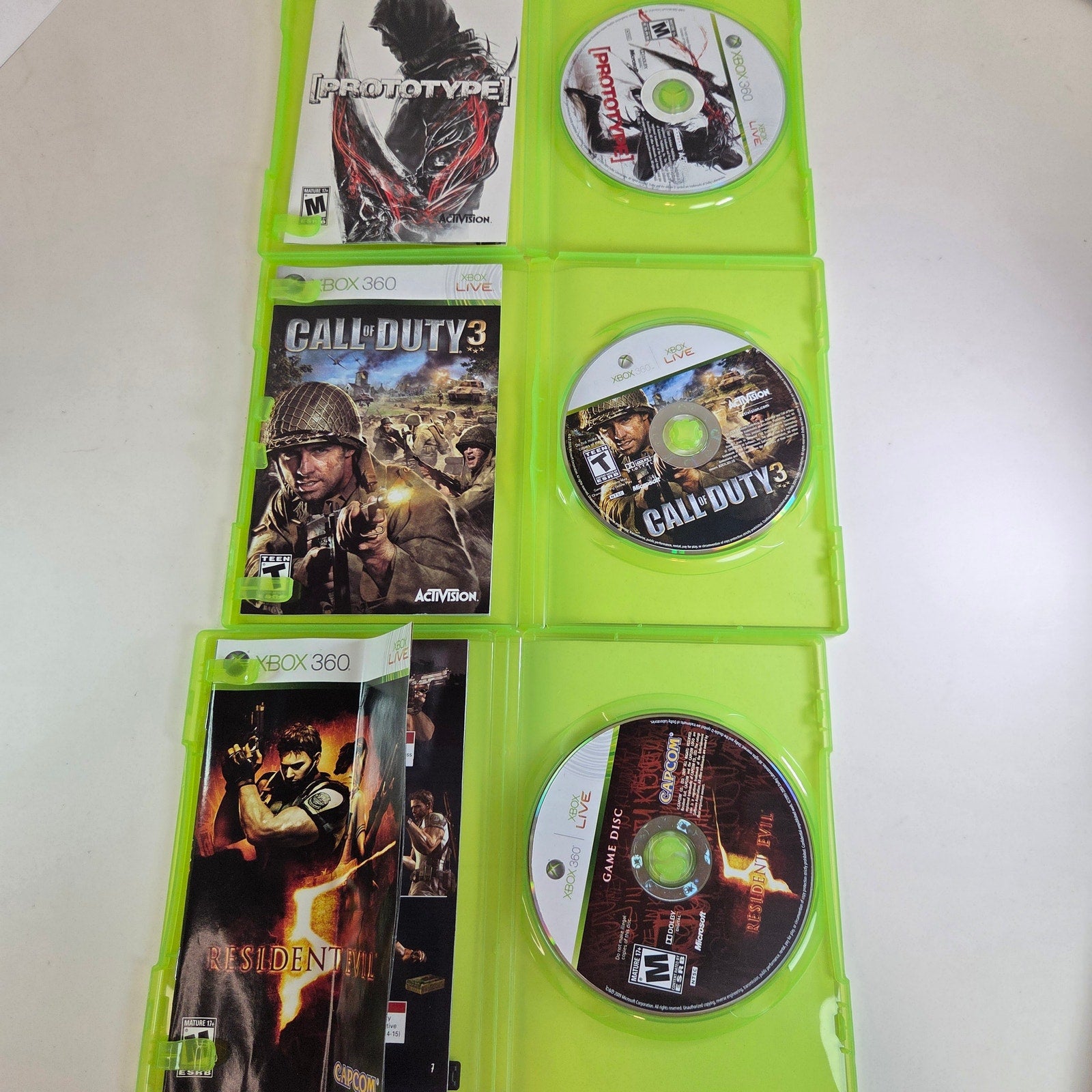 Xbox 360 Lot of 5 Games Shooter Action Adventure Bundle COD3 Res. Evil + more