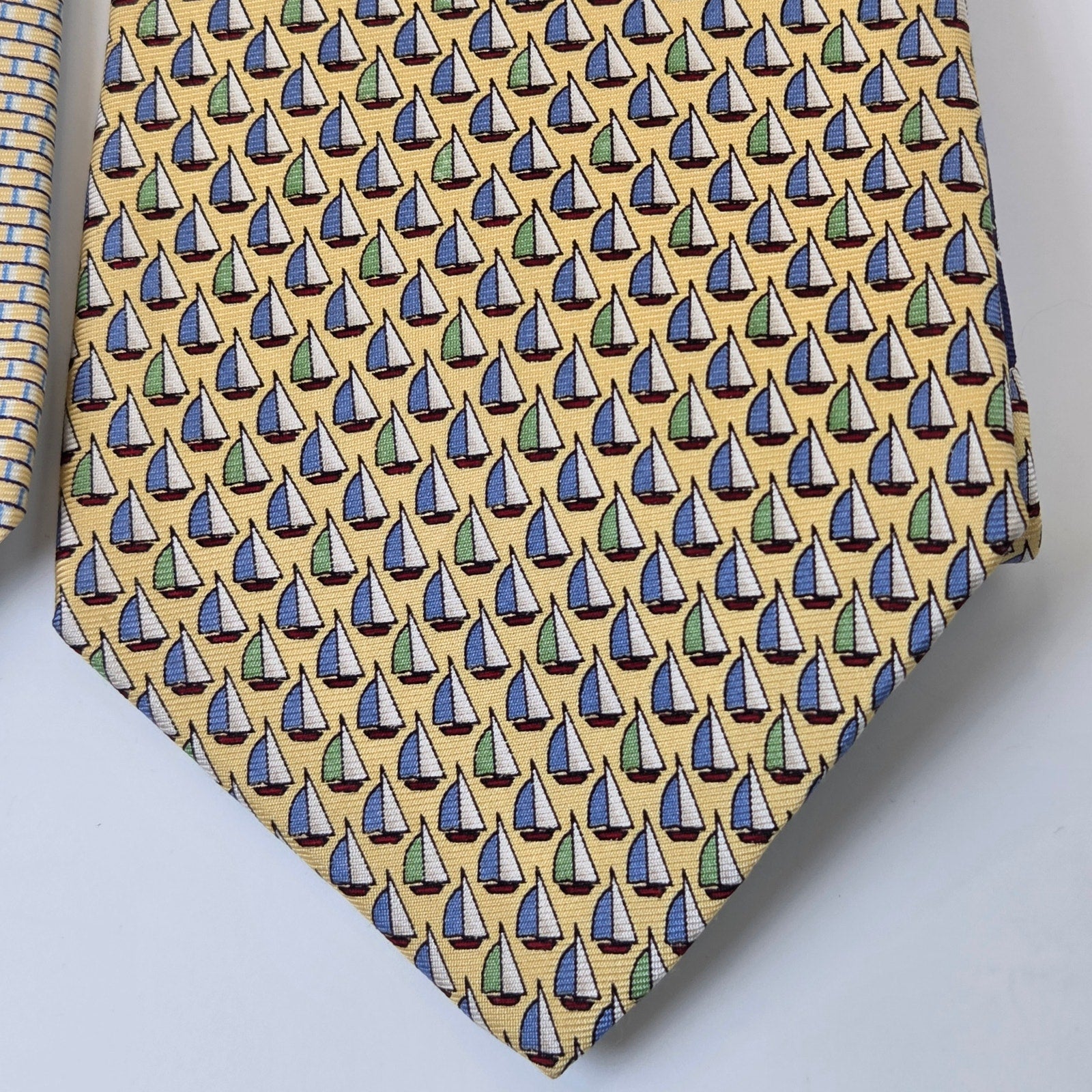 Tommy Hilfiger 4 Tie Lot Silk USA Yellow Nautical Sailboats Anchors Contrast Tip