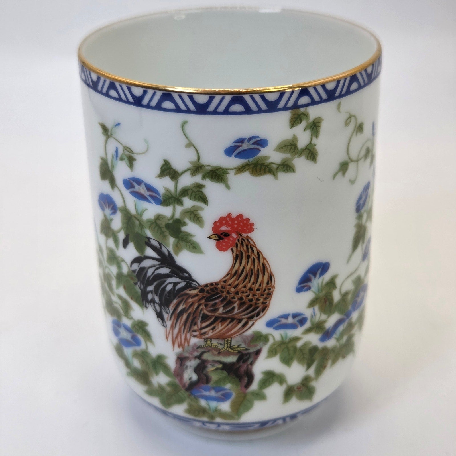 Franklin Porcelain 1985 Rooster Morning Glories Flower Bird Series Cup Japan