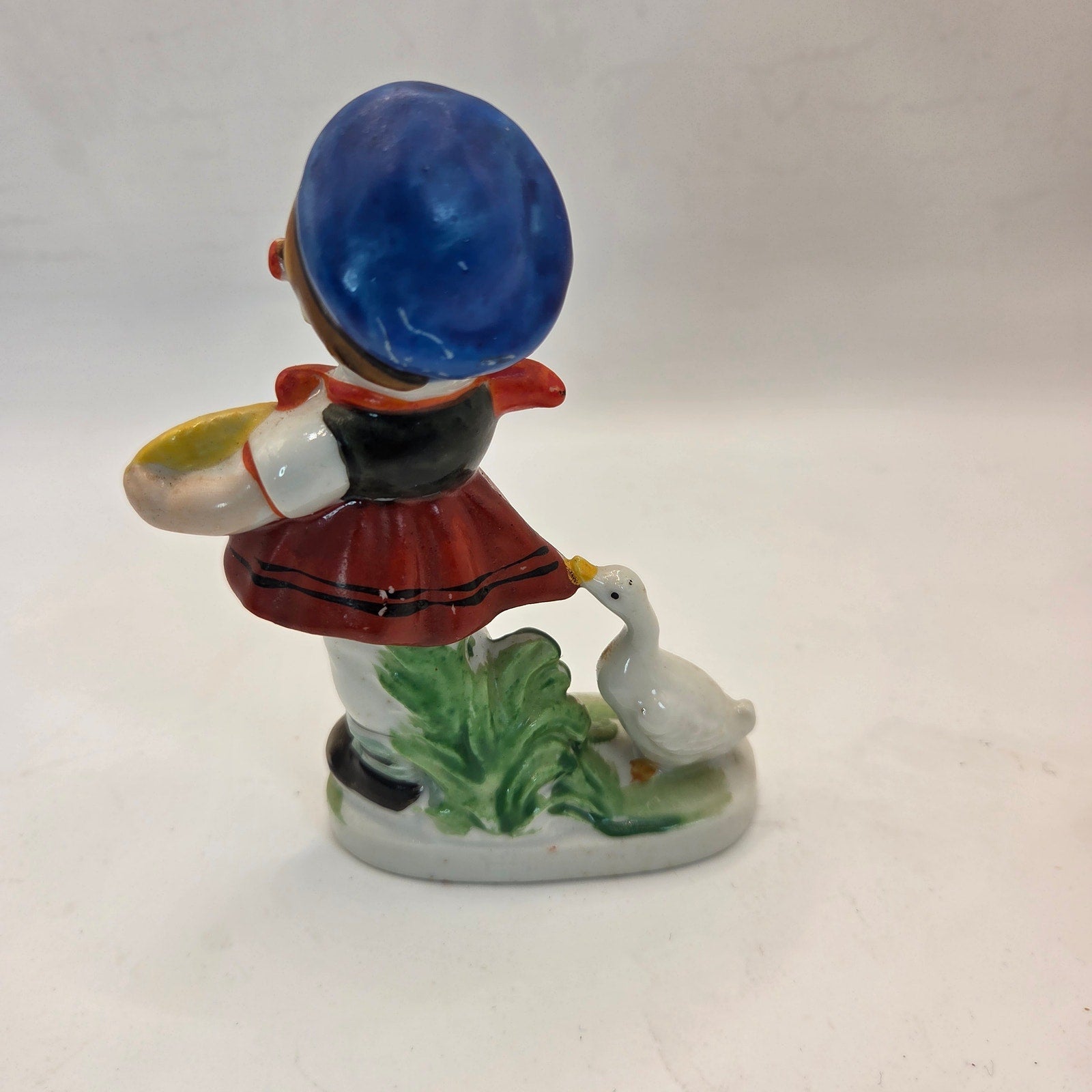 Occupied Japan Girl With Goose Figurine 4.5” Vintage Porcelain Painted