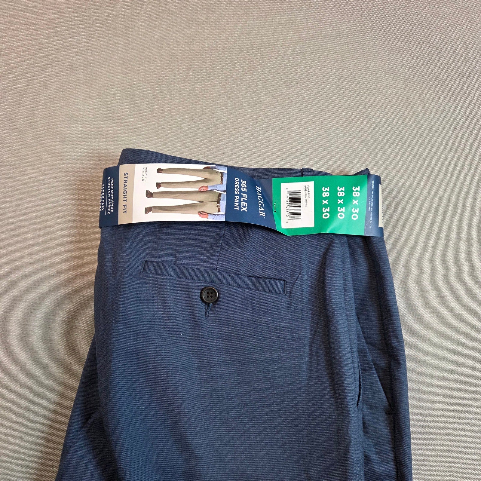 Haggar 365 Flex Dress Pants 38x30 Blue Straight Fit Super Flex Waistband NWT