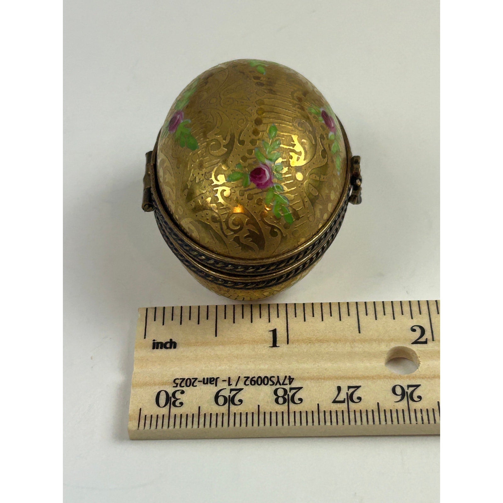 Limoges France Incrustation Trinket Box Hand Painted Roses Raised Gold Oval
