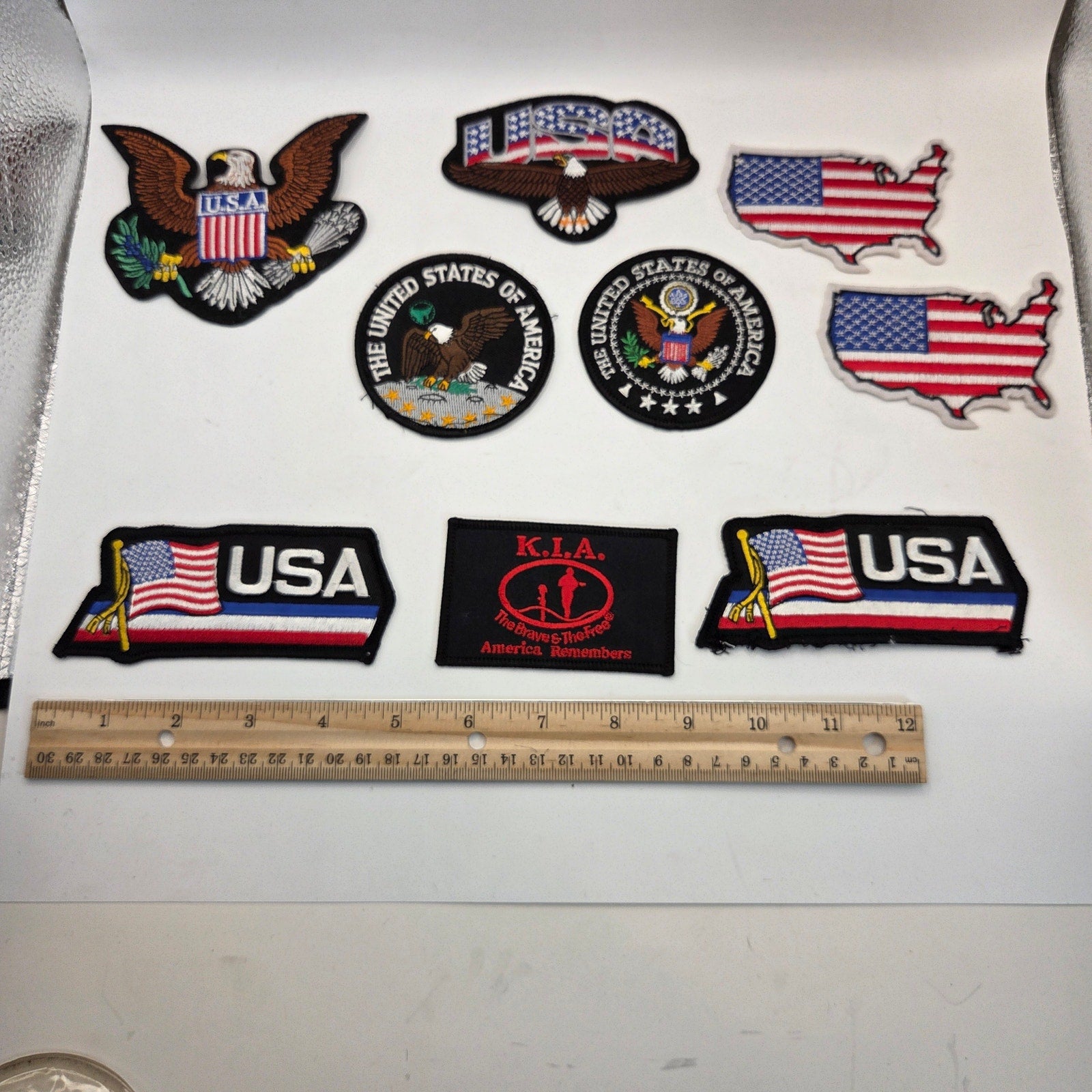 Lot of 9 USA Patriotic Eagle Flag Embroidered Patches Sew On Craft DIY Set