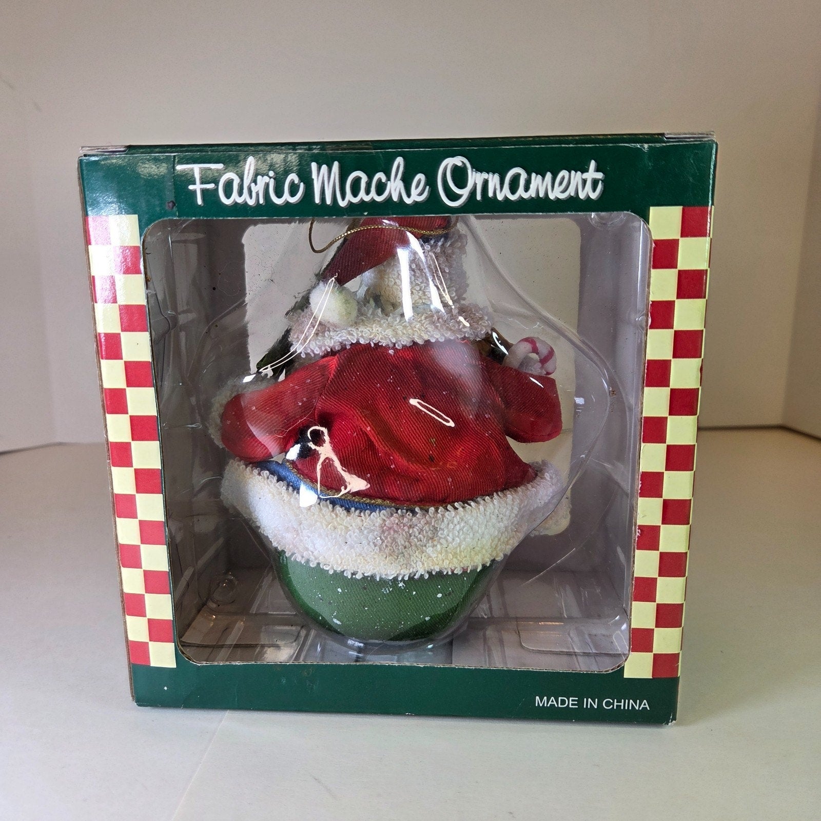 Vintage Fabric Mache Santa Claus Ornament with Box SWC Bentonville AR