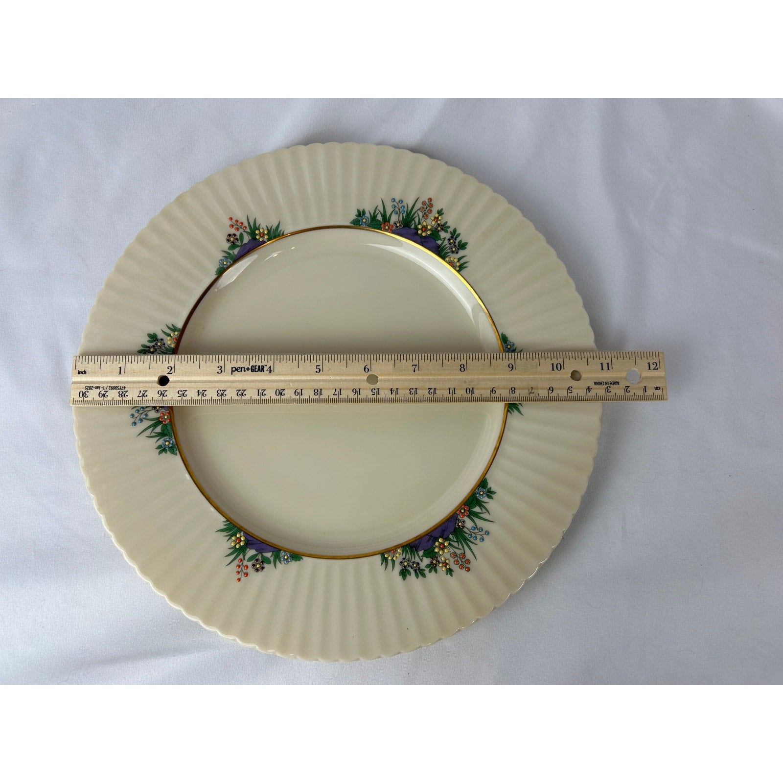 Lenox Rutledge Dinner Plate 10.5 Inch Floral Ivory Gold Trim Made in USA