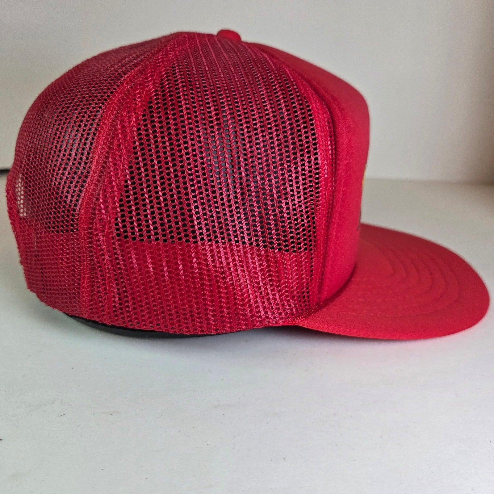 Vintage Outdoorsman Hinckley MN Trucker Hat Red Mesh Snapback Foam Front