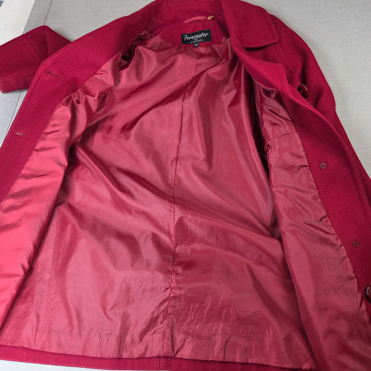 Forecaster of Boston Wool Blend Car Coat Womens 14 Burgundy 3 Button Jacket