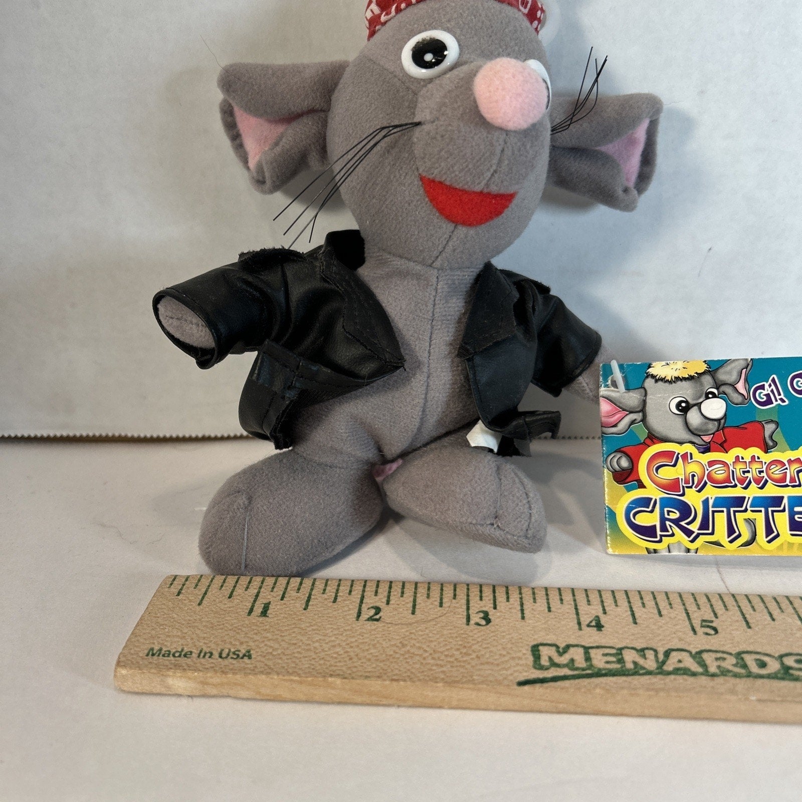Chattering Critter Mouse Wearing a Leather Jacket and a Red Bandana