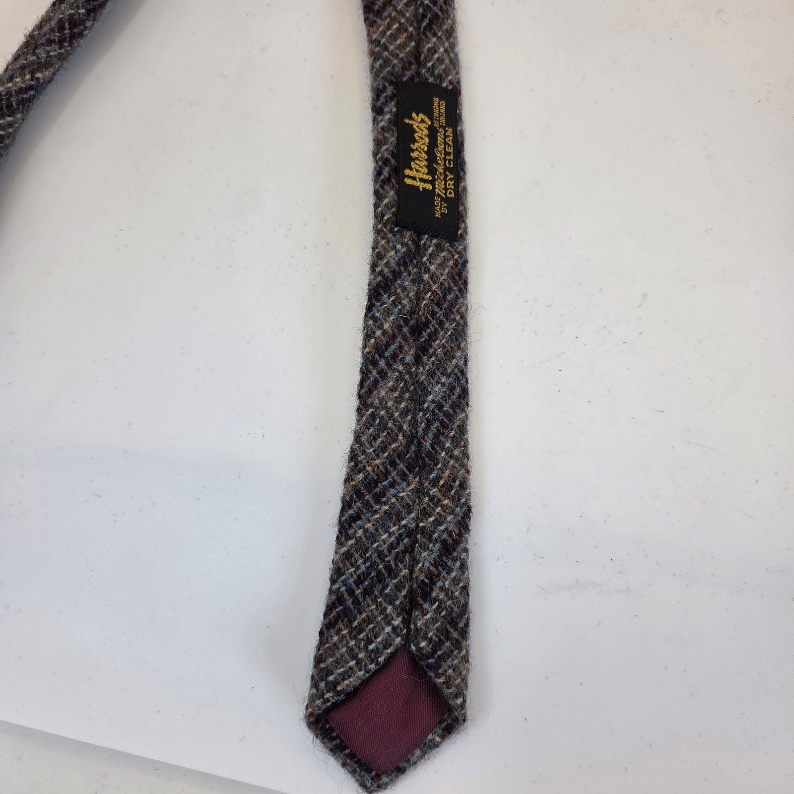 Vintage Harrods Michelson's Pure Shetland Wool Plaid Tweed Tie Britain