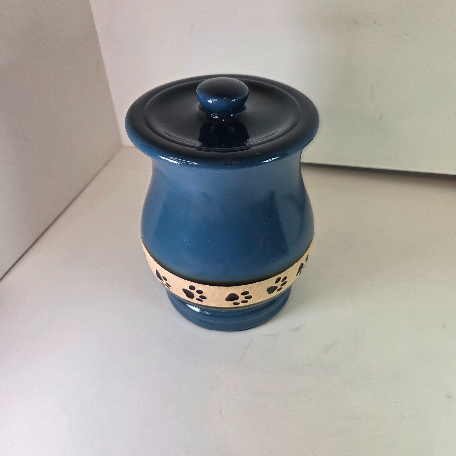 7" Blue Paw Print Ceramic Urn