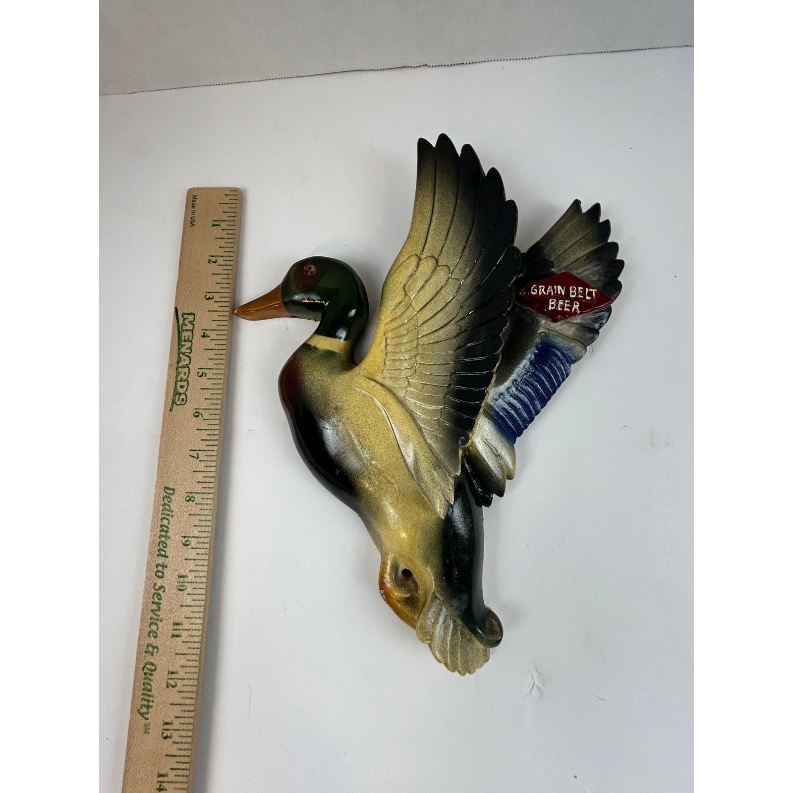 Rare Grain Belt Beer Mallard Duck Chalkware Advertising Wall Plaque 1950s