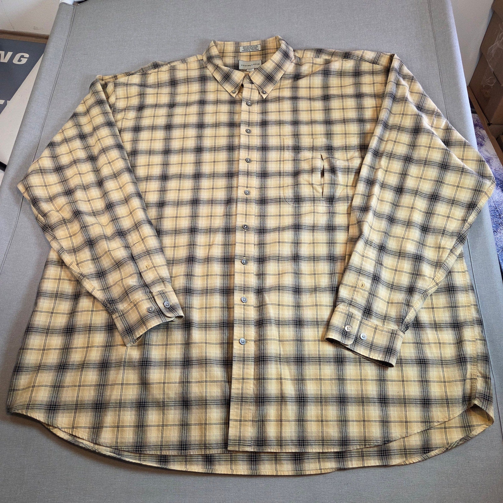 Cutter & Buck Men’s 4XT Yellow Black Plaid Flannel Button Shirt