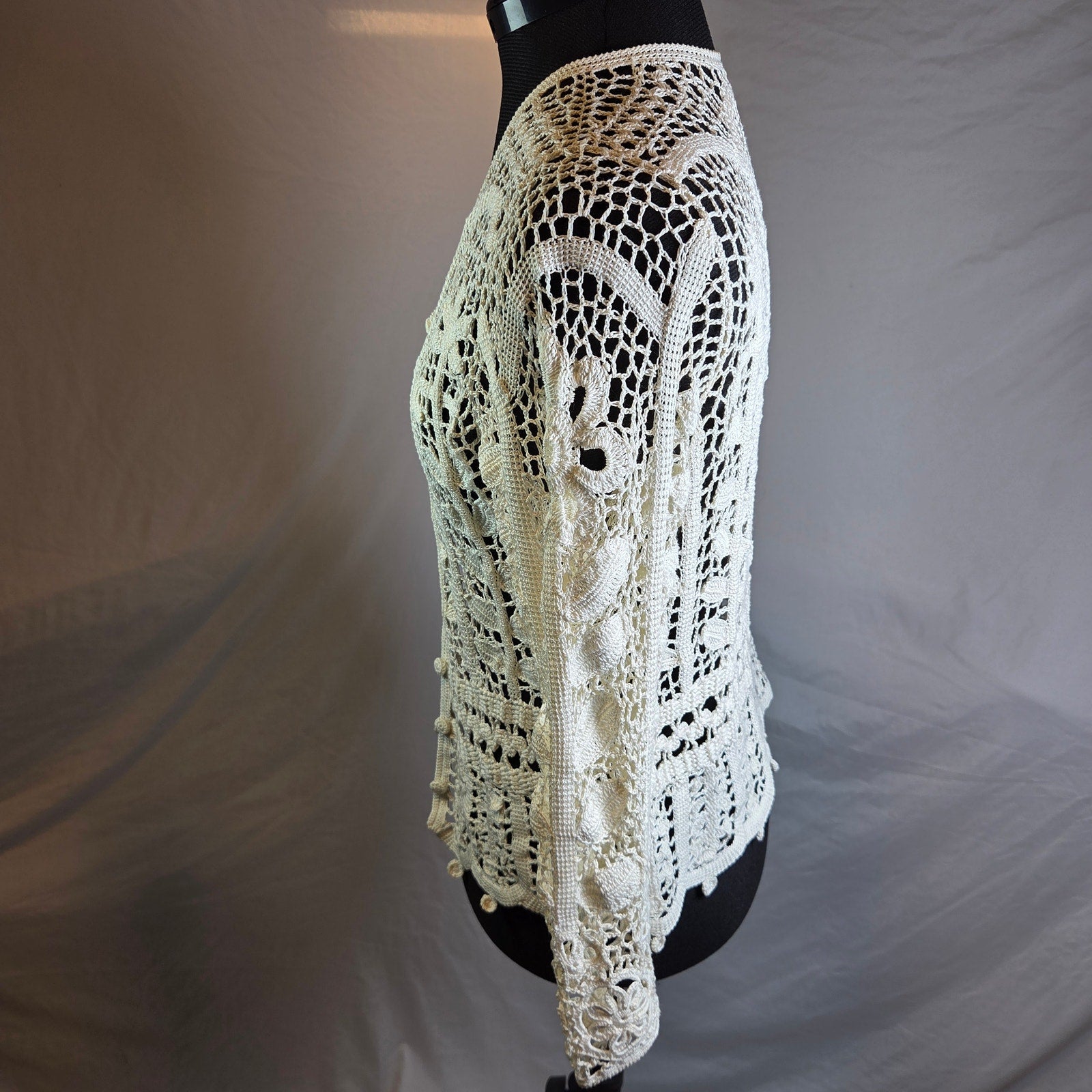 Unbranded Crochet Lace Cardigan Open Knit Floral Button Front Sweater