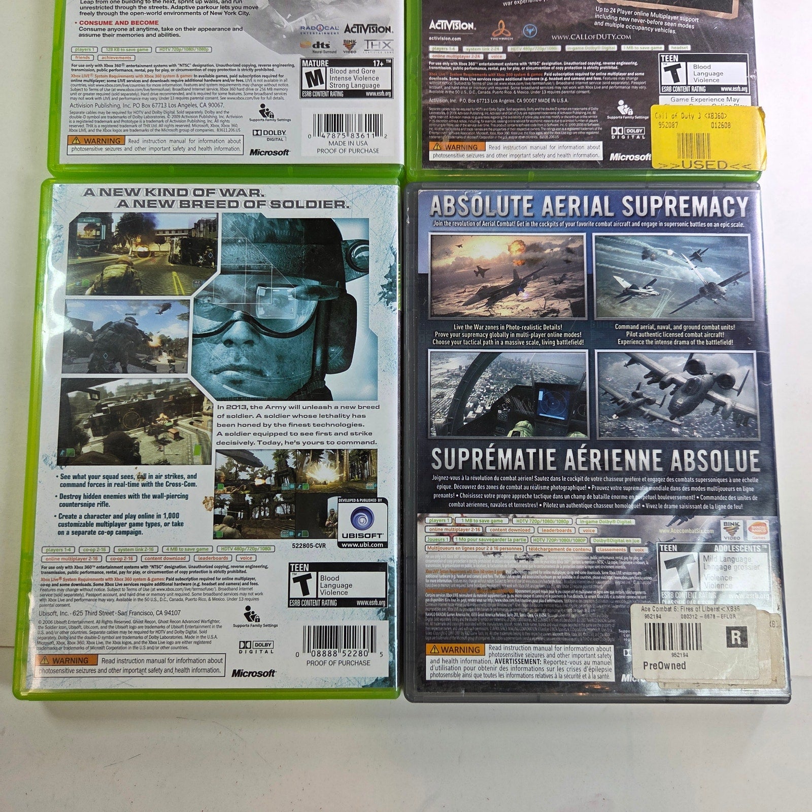 Xbox 360 Lot of 5 Games Shooter Action Adventure Bundle COD3 Res. Evil + more