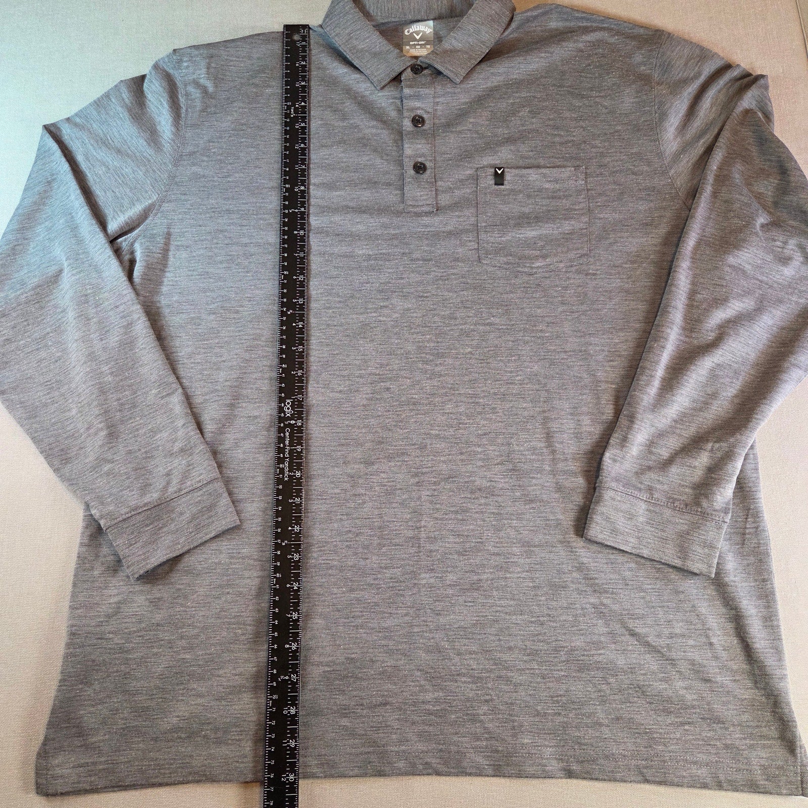 Long Sleeve Golf Shirt Callaway Opti-Dri XL Gray Performance Polo Stretch Casual
