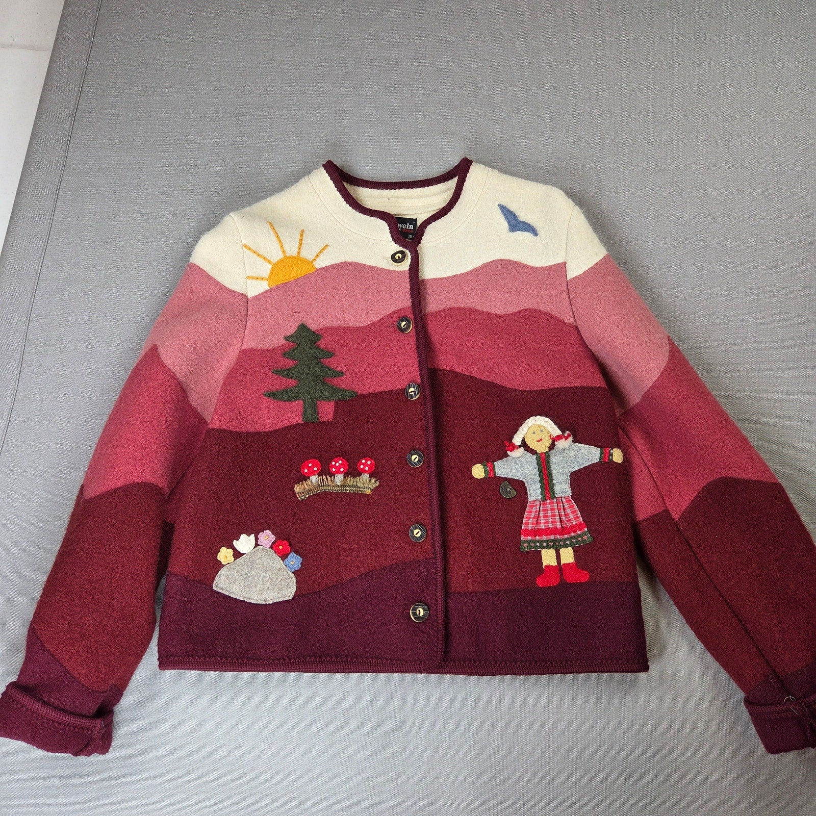 Giesswein Tirol Boiled Wool Storybook Cardigan Jacket Austria EU 38 Vintage