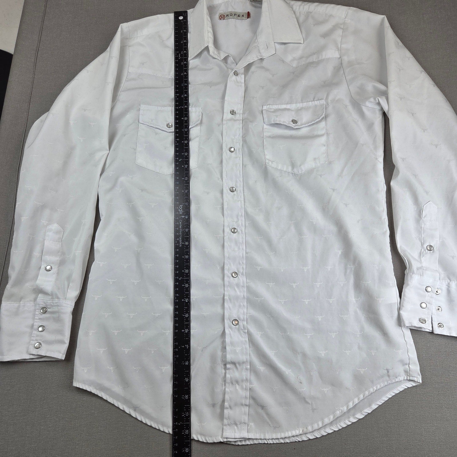 Roper Mens MT Medium Tall White Longhorn Jacquard Pearl Snap Western Shirt