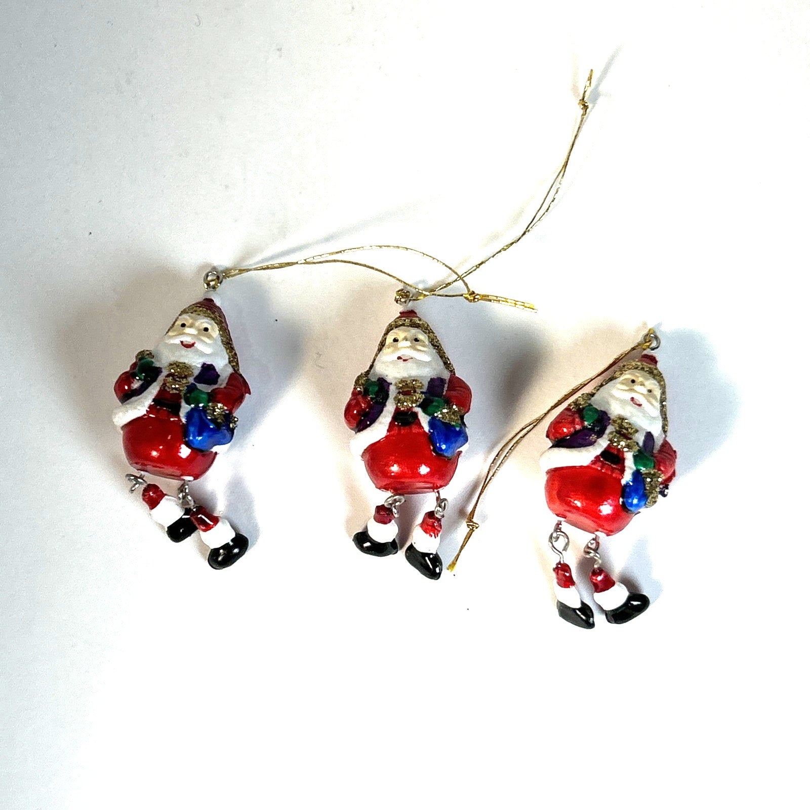 Set of 3 Mini Dangling Santa Ornaments – 2" Resin Christmas Decorations