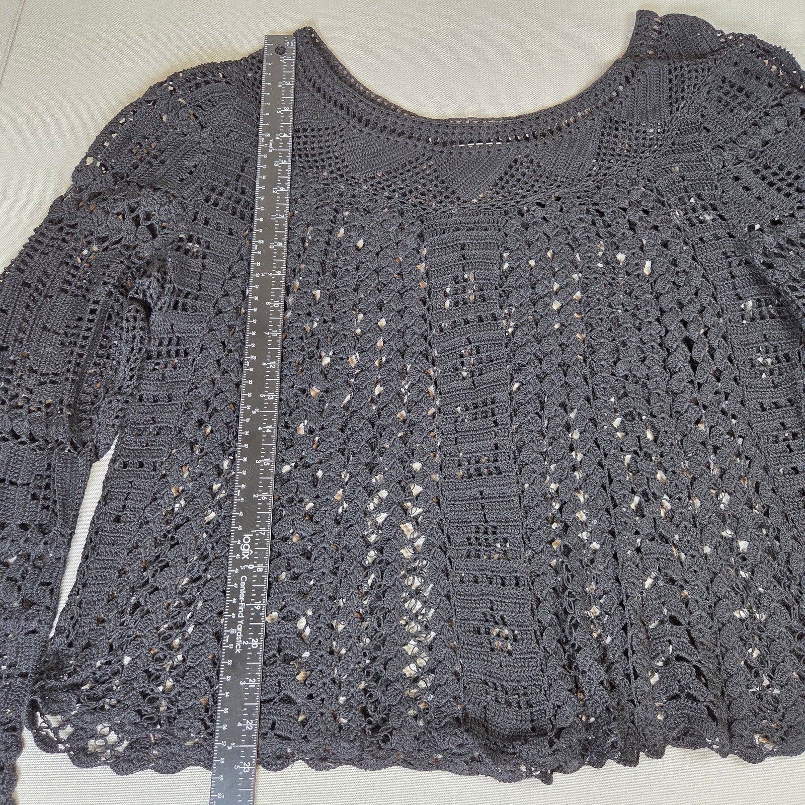 Peruvian Connection Crochet Open Knit Pima Cotton Sweater XL Peru Boho