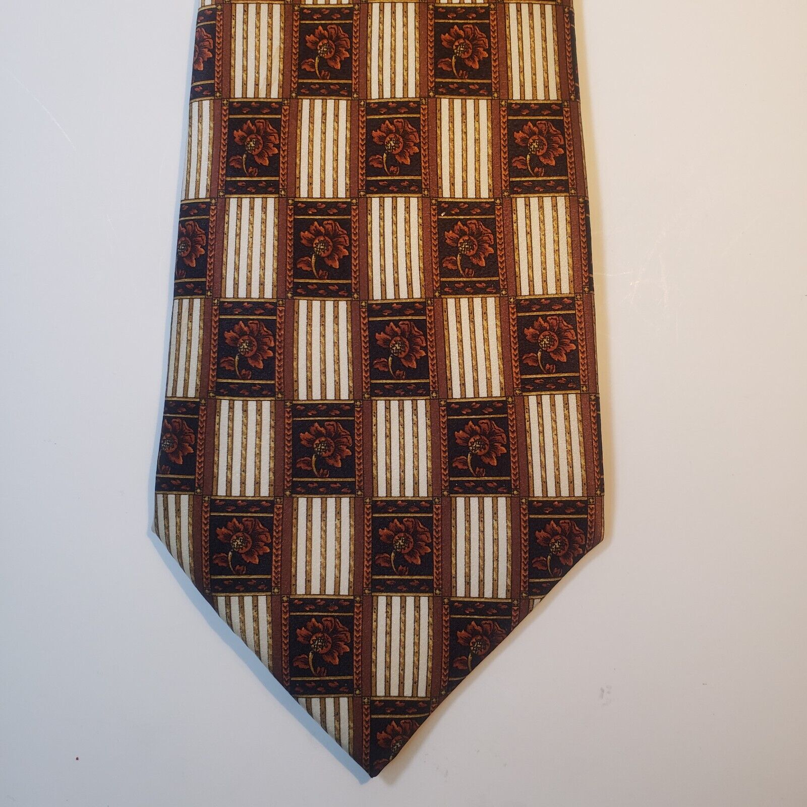Lanvin Paris Brown Floral Pattern Silk Tie