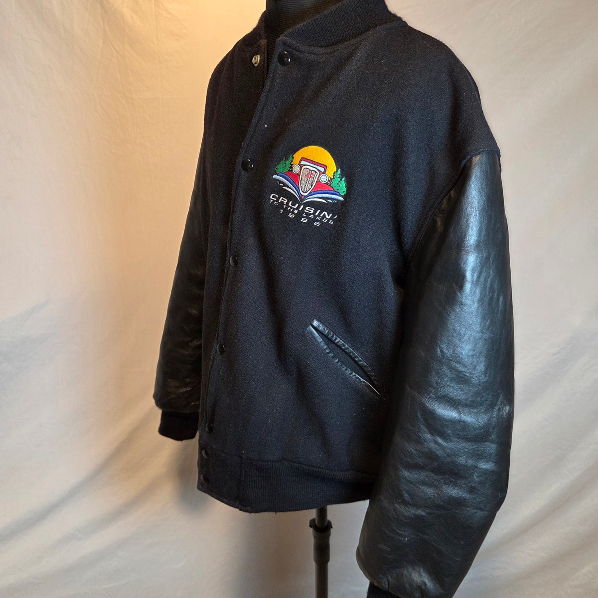 Vintage 1996 Butwin Cruisin' To The Lakes Varsity Leather Wool Jacket XL