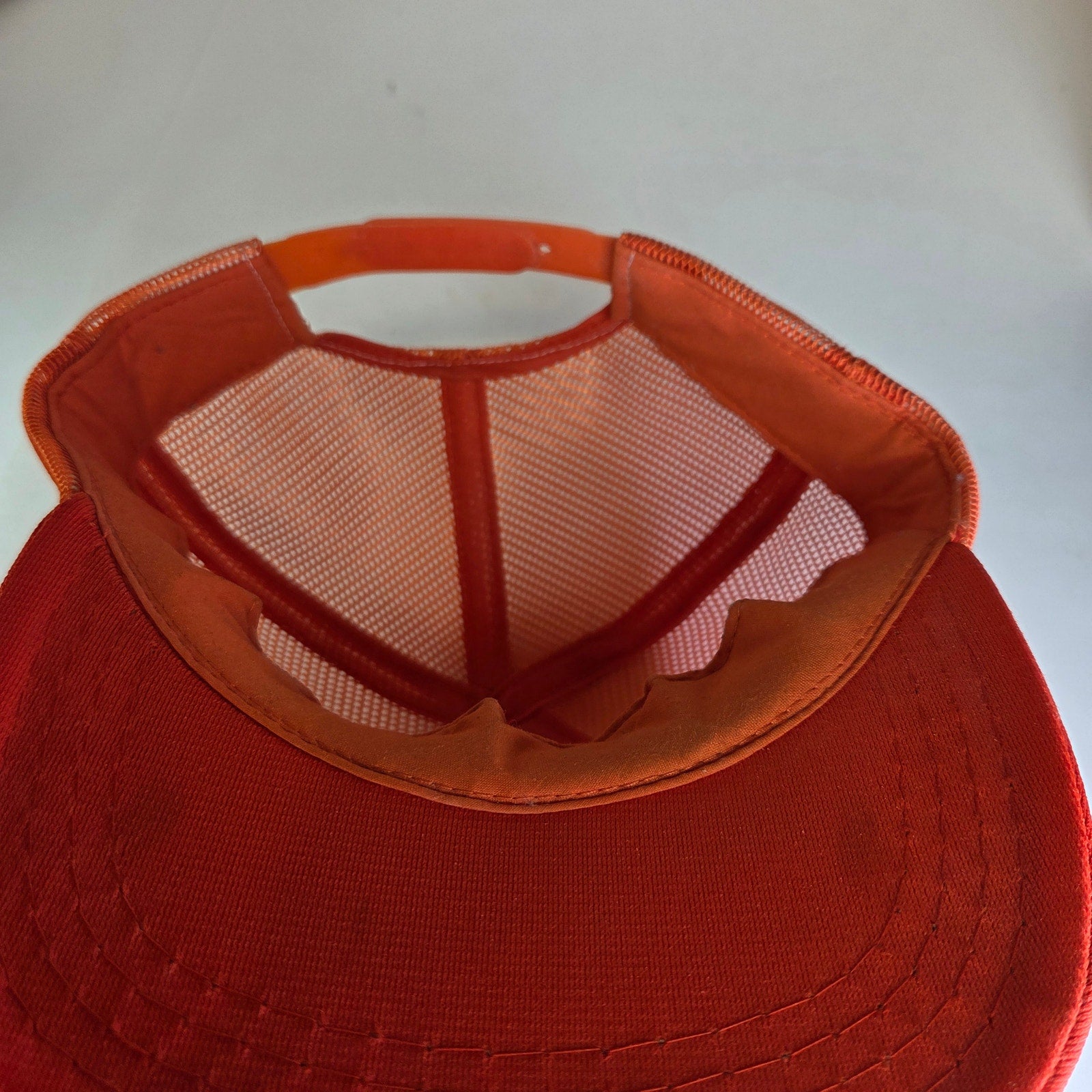 Vintage 1980s Nike Trucker Hat Orange White Mesh Snapback Big Swoosh Logo
