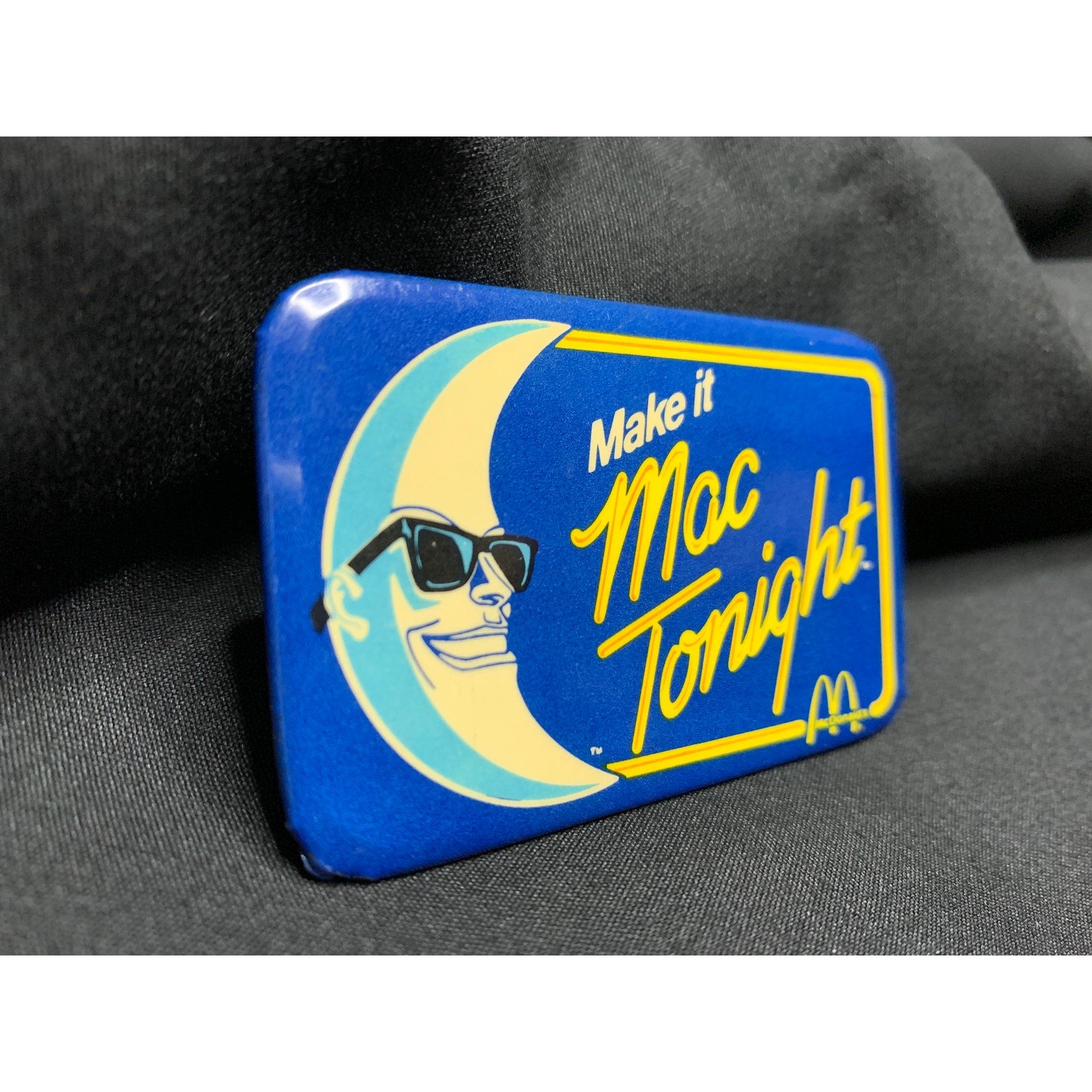 1988 McDonald's Make It Mac Tonight Employee Pin Back Button Mac Tonight Promo