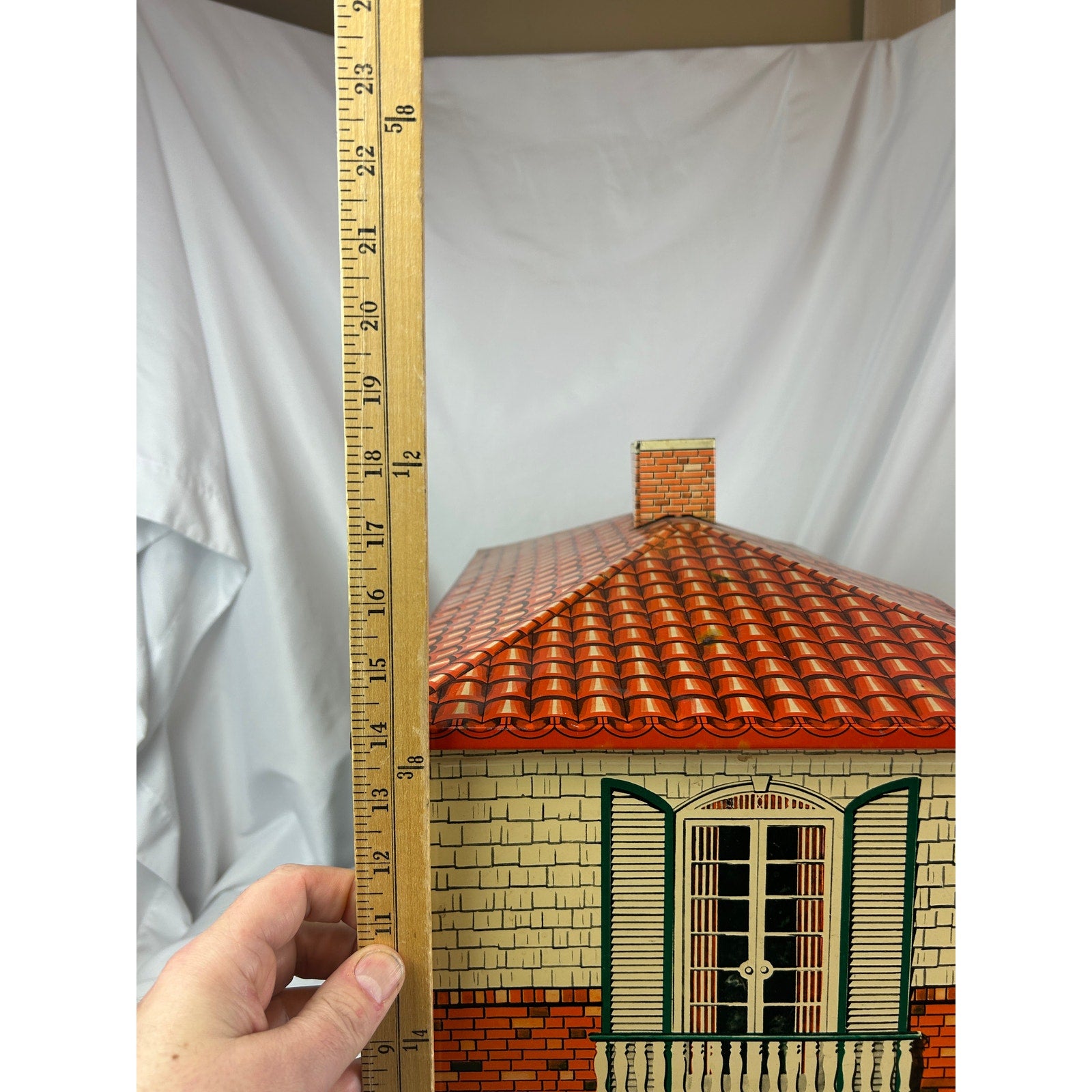 Large Vintage 1950's T Cohn Tin Litho Dollhouse Two Story Modern House