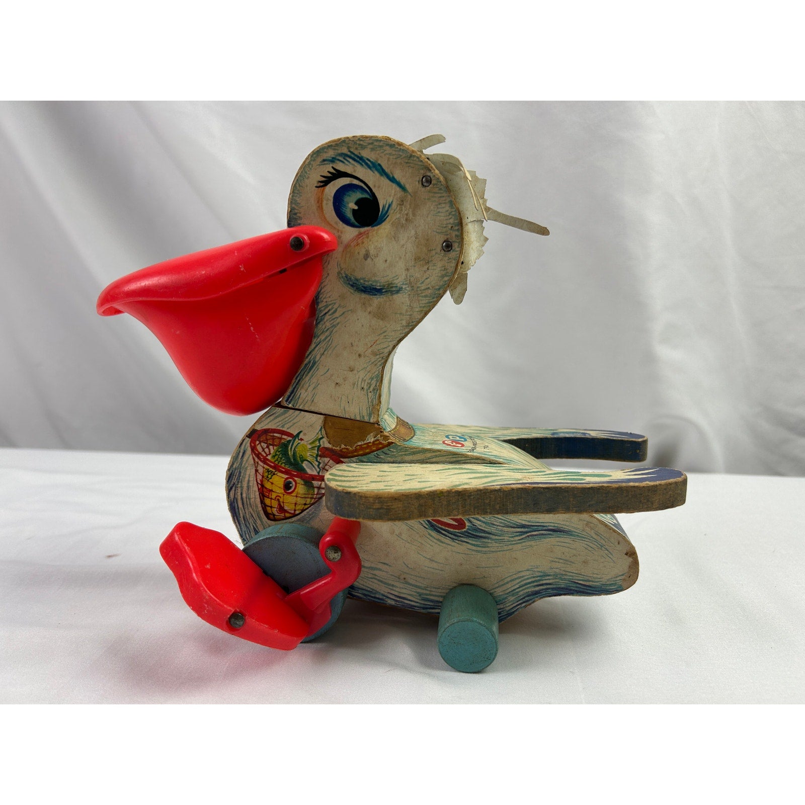 Fisher Price Pelican 794 Wooden Push Toy Red Beak Vintage 1960s
