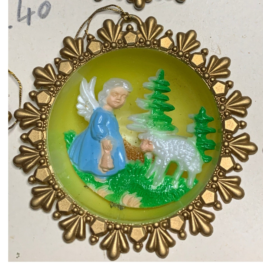 Vintage Western Germany Diorama Christmas Ornaments Set of 6 Boxed 1950s