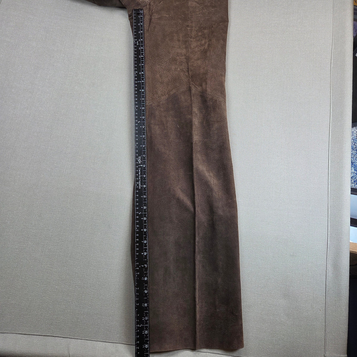 Vintage Brown Suede Leather Pants Womens 7/8 Talon Zip Hong Kong Wide Leg