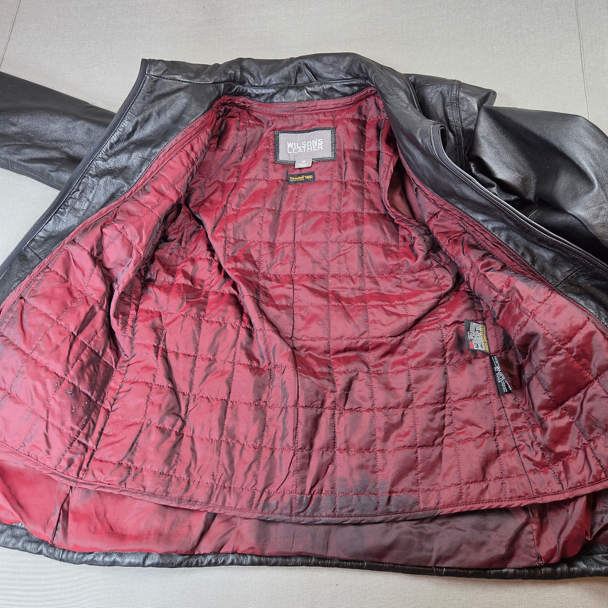 Wilsons Leather Women's M Belted Leather Jacket 3M Thinsulate Black Zip