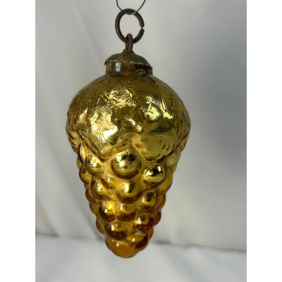 Antique 1800s German Kugel Amber Gold Grape Cluster Christmas Ornament 4"
